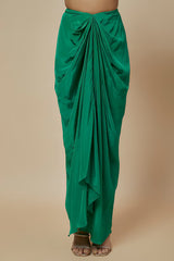 Green Crepe & Georgette Draped Skirt Set
