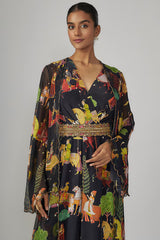 Black Crepe & Georgette Jumpsuit With Cape