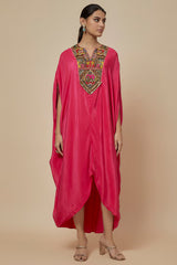 Pink Crepe Hand Embroidered Kaftan