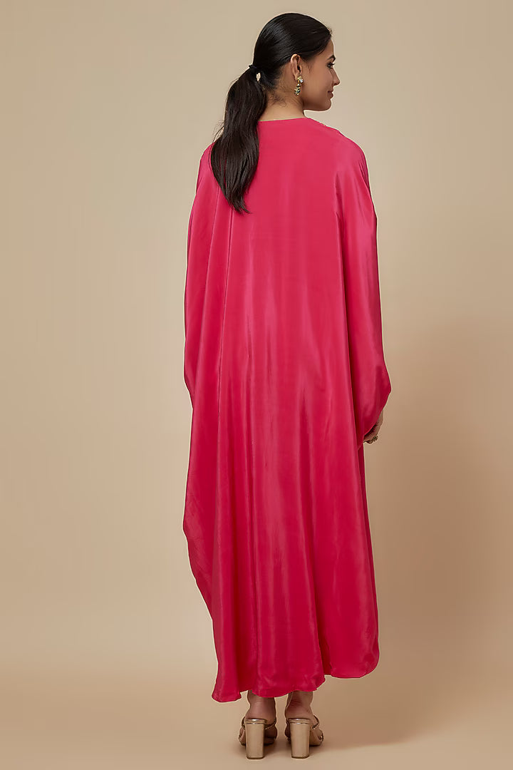 Pink Crepe Hand Embroidered Kaftan
