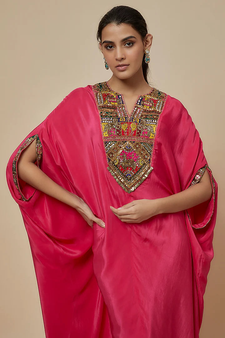 Pink Crepe Hand Embroidered Kaftan
