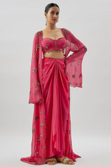 Pink Georgette Embellished Cape Set