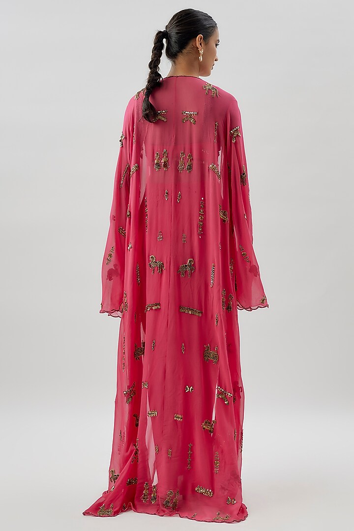 Pink Georgette Embellished Cape Set