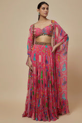 Pink Georgette Hand Embroidered Lehenga Set