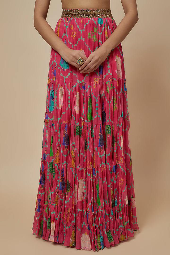 Pink Georgette Hand Embroidered Lehenga Set