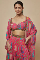 Pink Georgette Hand Embroidered Lehenga Set