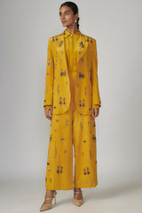 Yellow Crepe Hand Embroidered Pant Suit Set