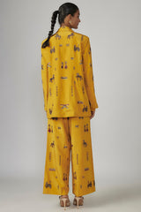 Yellow Crepe Hand Embroidered Pant Suit Set