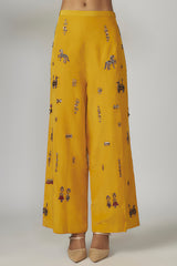 Yellow Crepe Hand Embroidered Pant Suit Set