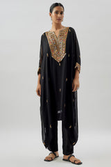 Black Crepe & Georgette Hand Embroidered Kaftan Kurta Set