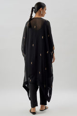 Black Crepe & Georgette Hand Embroidered Kaftan Kurta Set