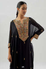 Black Crepe & Georgette Hand Embroidered Kaftan Kurta Set