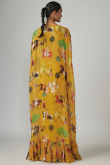 Yellow Crepe & Georgette Printed Cape Set