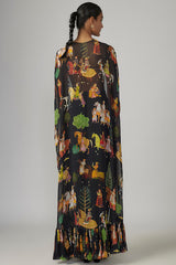 Black Crepe & Georgette Printed Cape Set