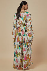 Ivory Crepe Printed & Hand Embroidered Kaftan Jumpsuit