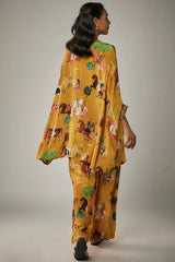 Mango Yellow Crepe Hand Embroidered Kaftan Set
