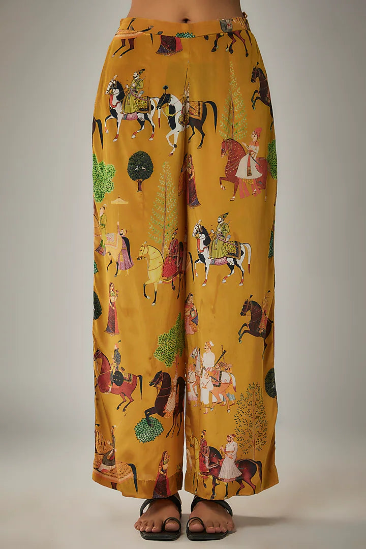 Mango Yellow Crepe Hand Embroidered Kaftan Set
