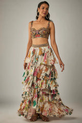 Ivory Georgette Ruffled Lehenga Set