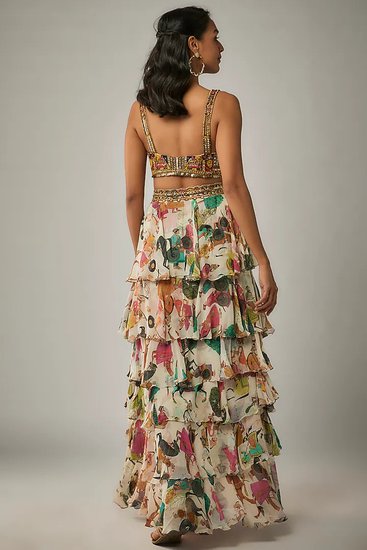 Ivory Georgette Ruffled Lehenga Set