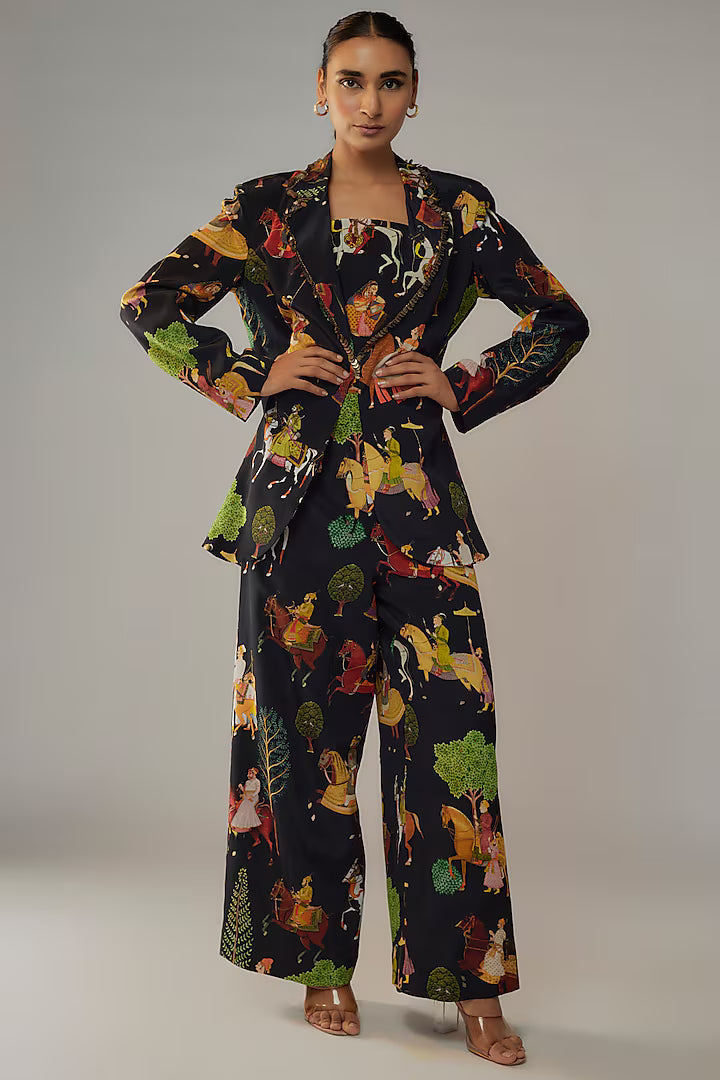 Black Crepe Pant Set