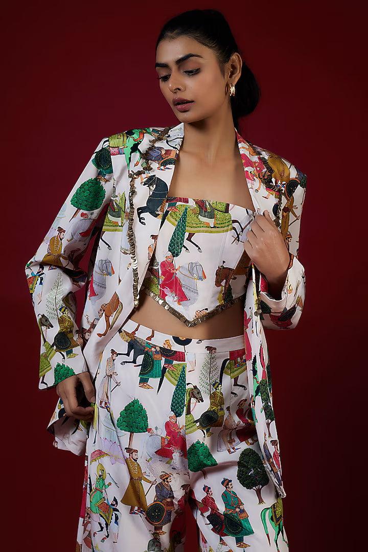 Ivory Crepe Hand Embroidered Jacket Set