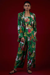 Green Crepe Hand Embroidered Jacket Set
