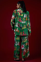 Green Crepe Hand Embroidered Jacket Set