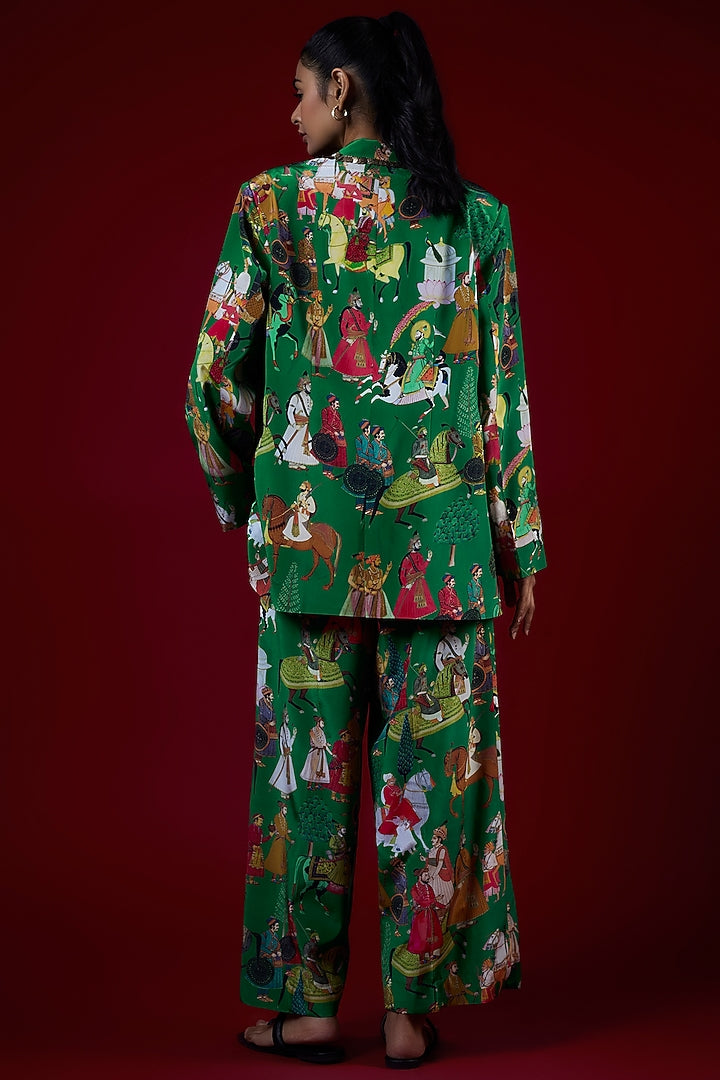 Green Crepe Hand Embroidered Jacket Set