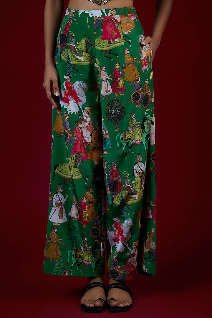 Green Crepe Hand Embroidered Jacket Set