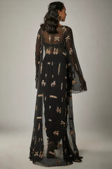 Black Crepe Draped Skirt Set