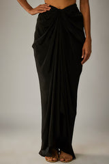 Black Crepe Draped Skirt Set