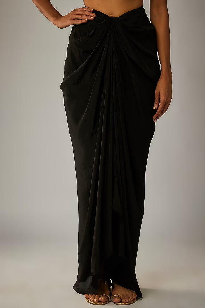 Black Crepe Draped Skirt Set