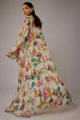 Ivory Crepe Printed Jumpsuit With Cape