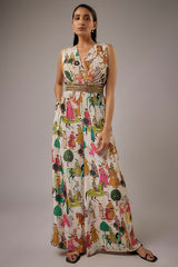 Ivory Crepe Printed Jumpsuit With Cape
