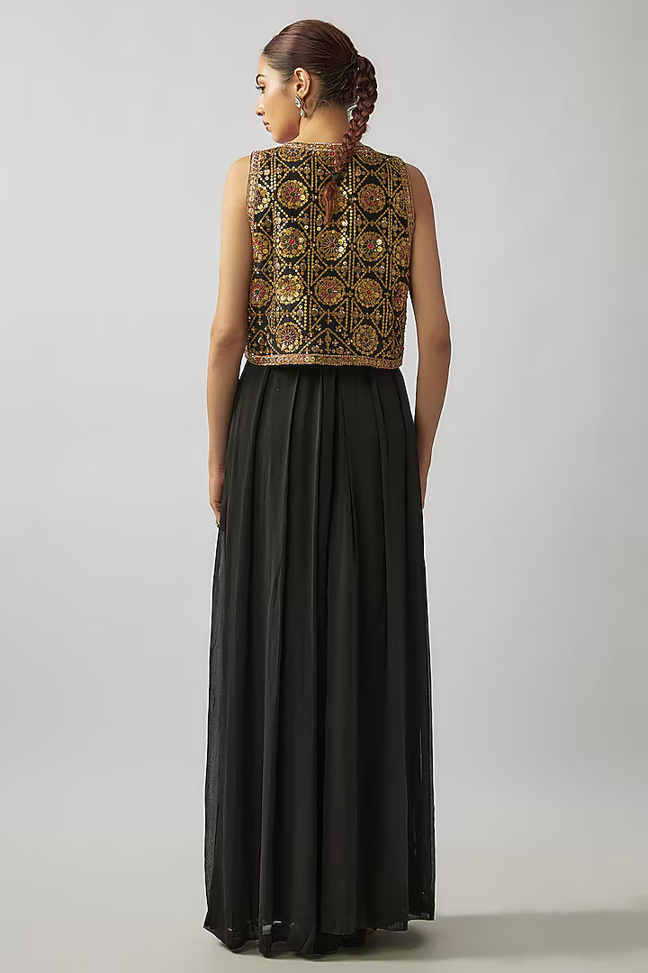 Black Georgette Jumpsuit With Jacket