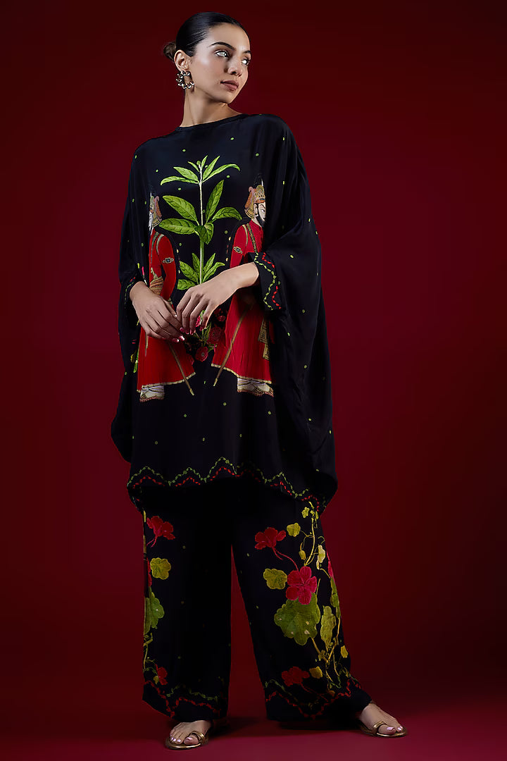 Black Crepe Kaftan Set