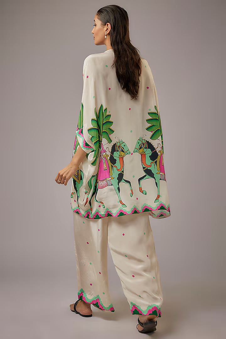 Ivory Crepe Printed Kaftan Set