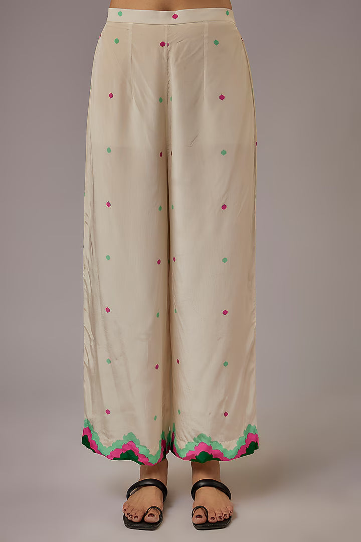 Ivory Crepe Printed Kaftan Set