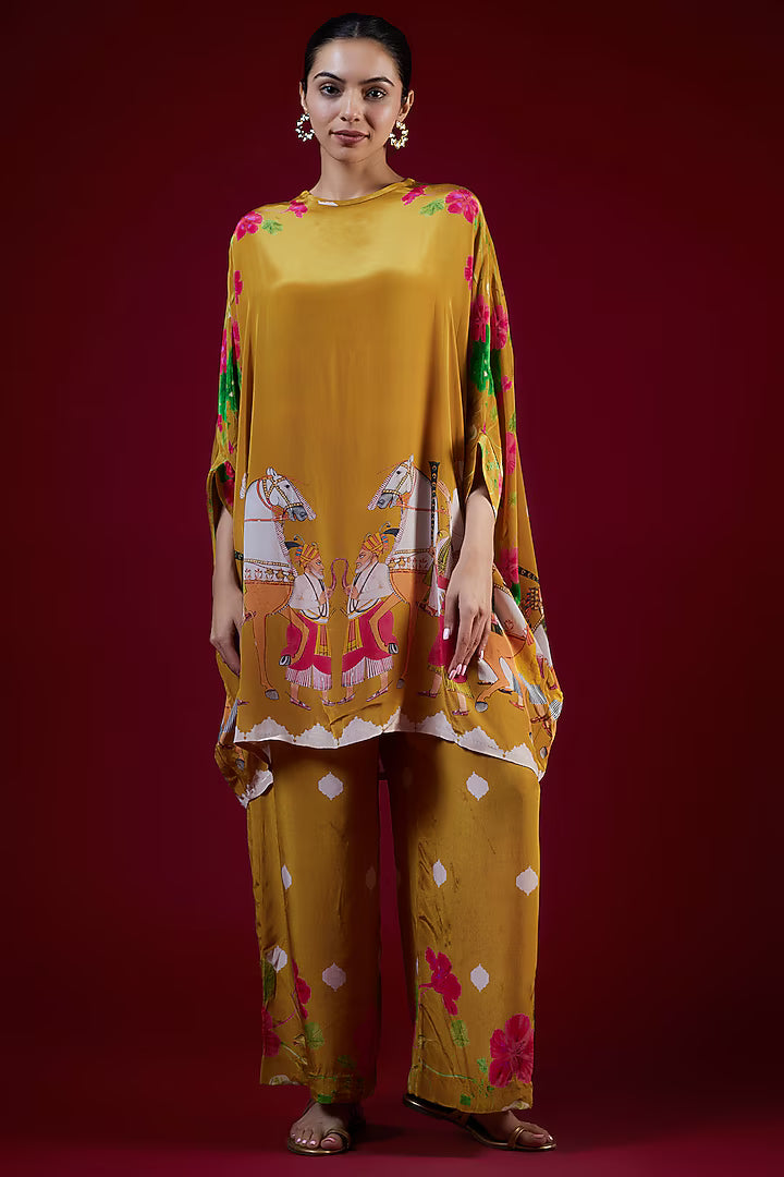 Mustard Crepe Kaftan Set