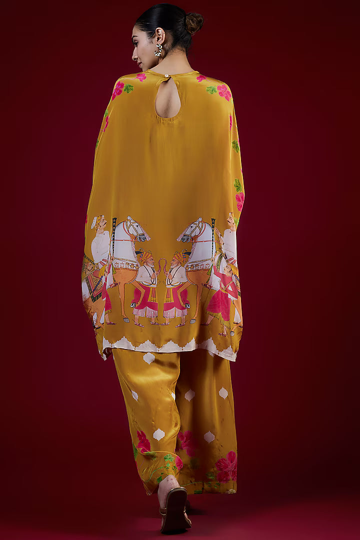Mustard Crepe Kaftan Set