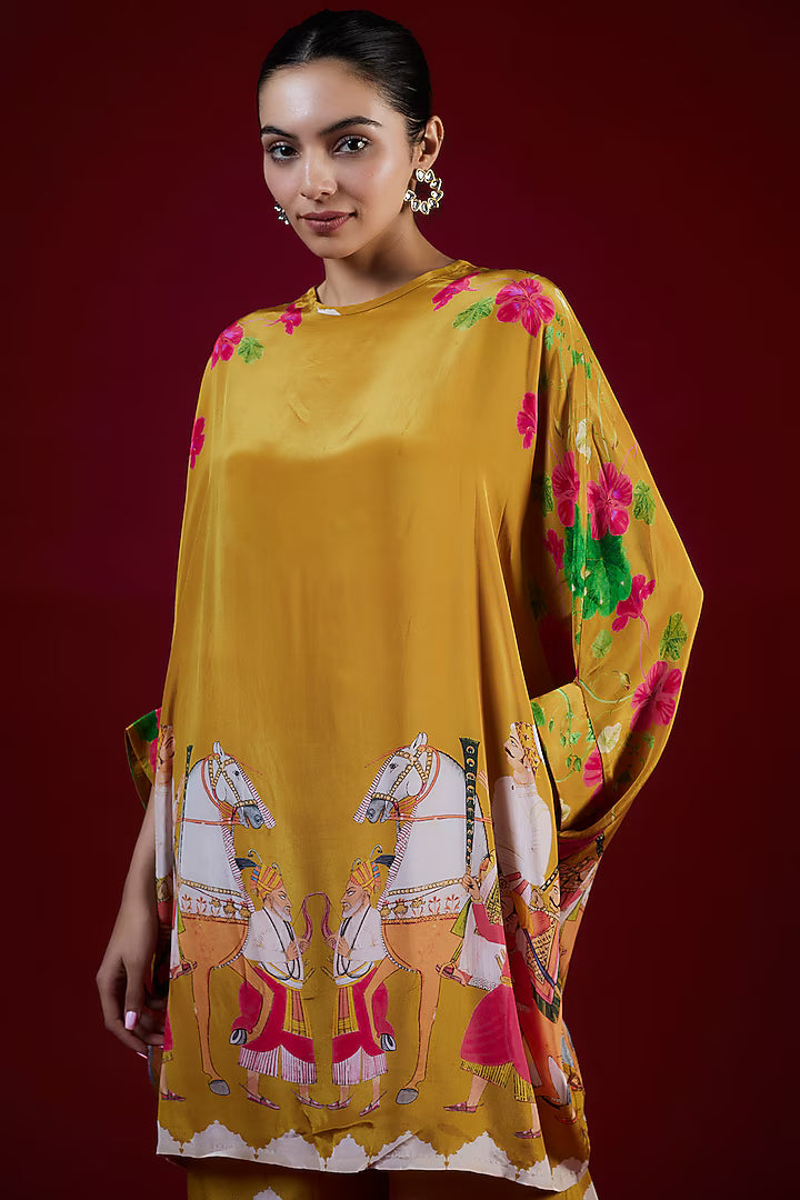 Mustard Crepe Kaftan Set