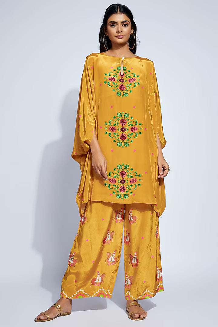 Mustard Crepe Kite Kaftan Set