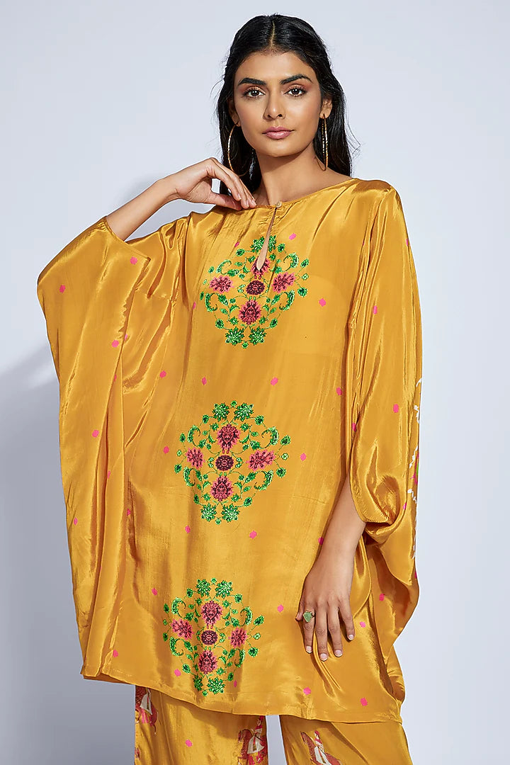 Mustard Crepe Kite Kaftan Set