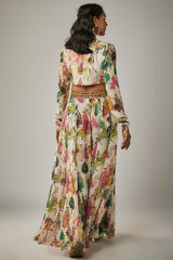 Ivory Georgette Mughal Printed Lehenga Set