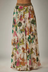 Ivory Georgette Mughal Printed Lehenga Set