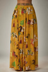 Mango Yellow Georgette Mughal Printed Lehenga Set