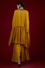 Mango Yellow Georgette Hand Embroidered Sharara Set