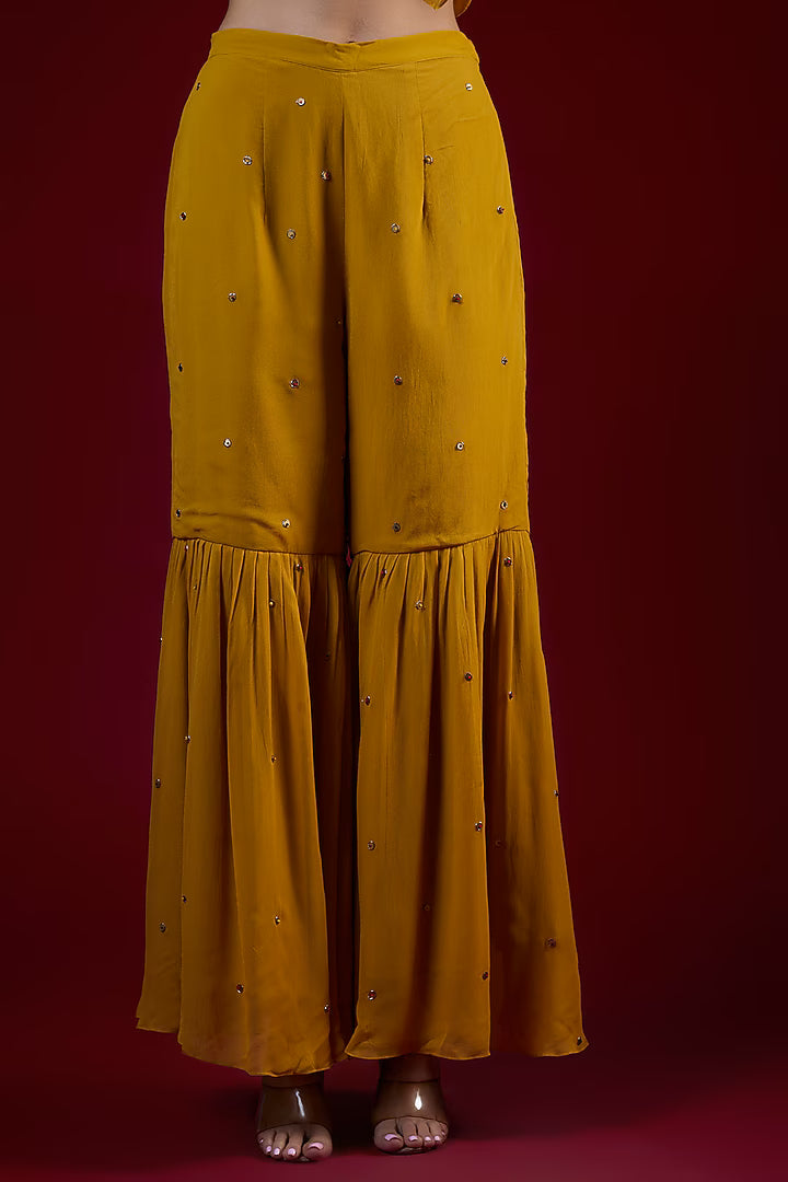Mango Yellow Georgette Hand Embroidered Sharara Set