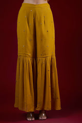 Mango Yellow Georgette Hand Embroidered Sharara Set