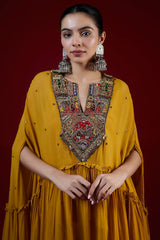 Mango Yellow Georgette Hand Embroidered Sharara Set